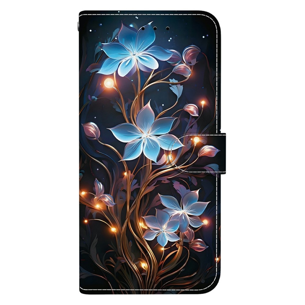 Sokoldalú könyvtáska Samsung Galaxy A06 4G - kék virágokhoz