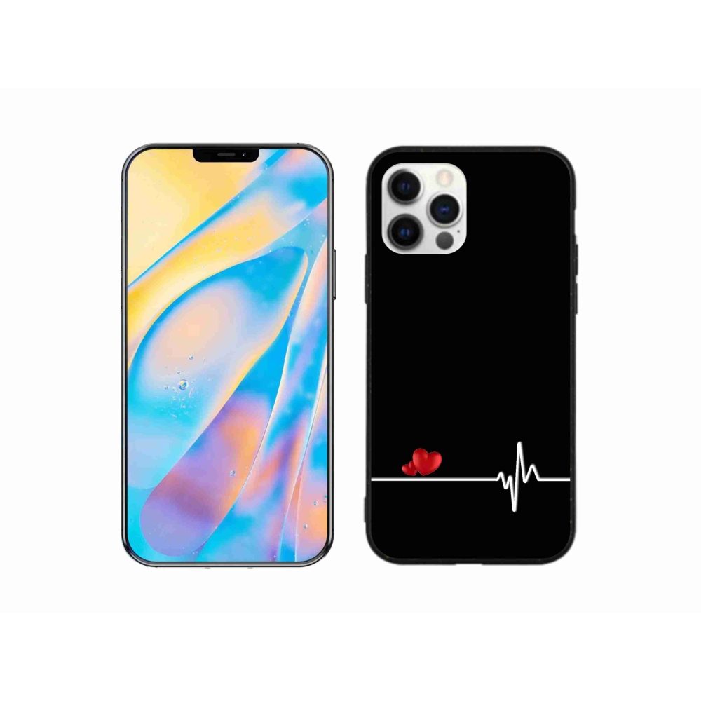 Gél borítás mmCase iPhone 12 készülékhez - szív és szívverés fekete háttérrel