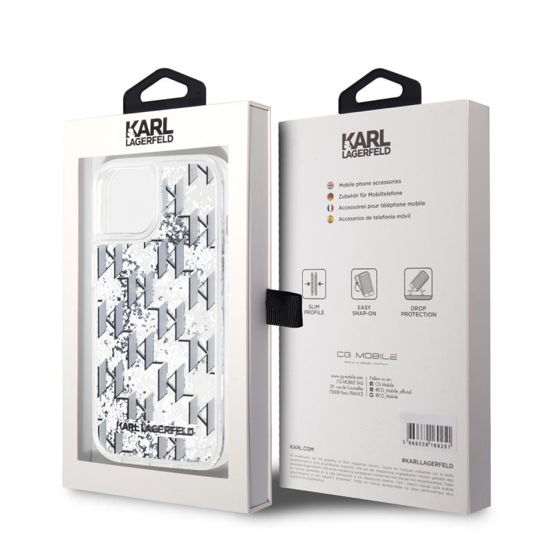 Karl Lagerfeld Liquid Glitter Monogram Monogram Gradient Back Cover for iPhone 15 Fehér