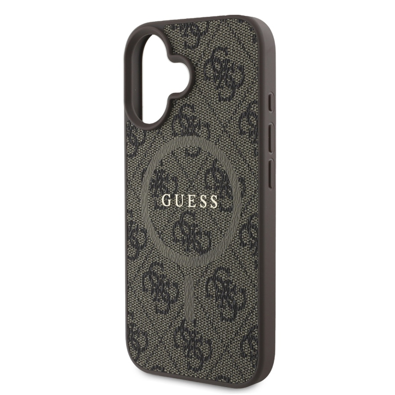 Guess PU bőr 4G színes gyűrűs MagSafe hátlap iPhone 16 Plus barna színű hátlaphoz