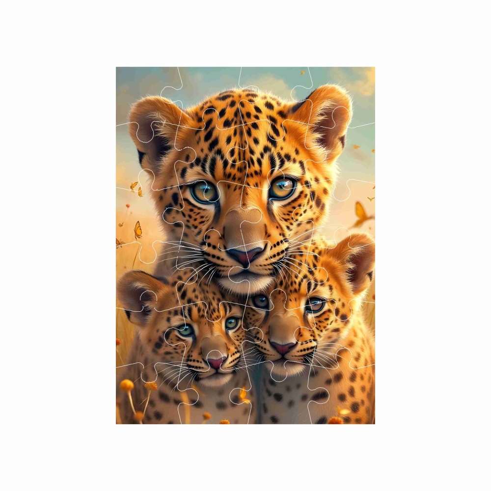 Puzzle 18x13cm (24 darab) képpel - leopárd nő a kölykökkel