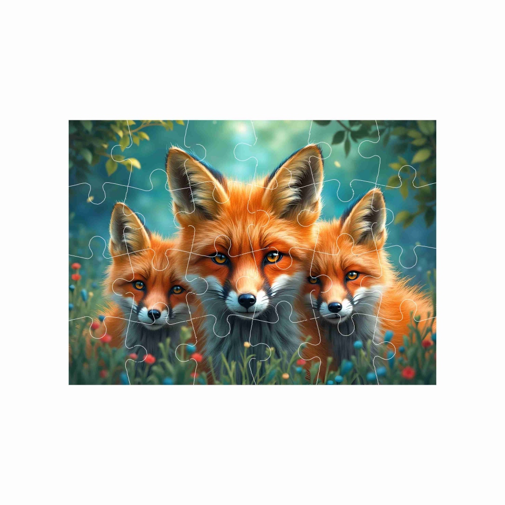 Puzzle 18x13cm (24 darab) képpel - róka a kölykökkel