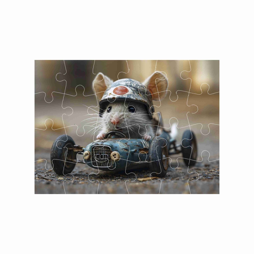 Puzzle 18x13cm (24 darab) képpel - egér az autóban