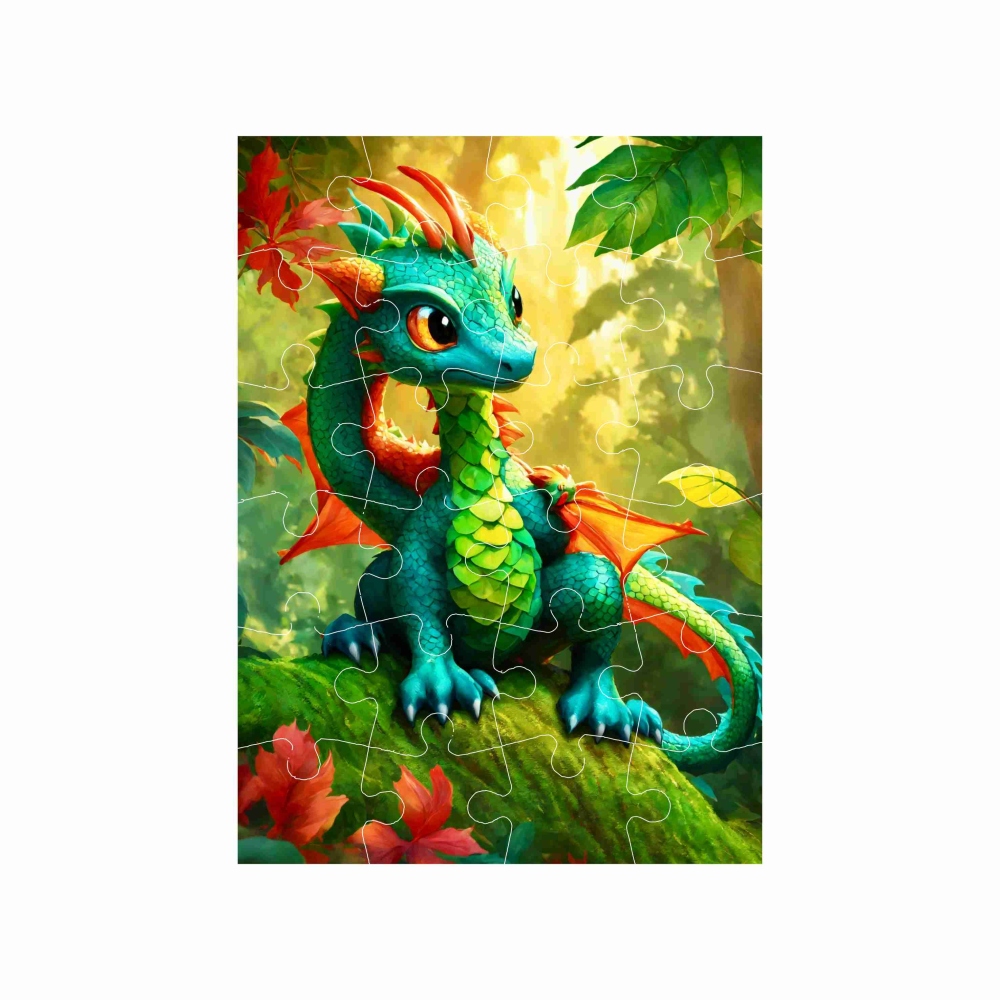 Puzzle 18x13cm (24 darab) képpel - zöld sárkány