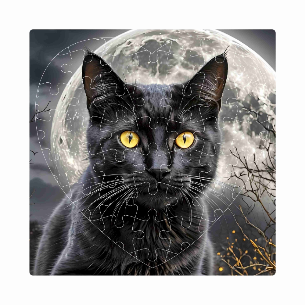 Szív alakú puzzle 19x18cm (76 darab) képpel - fekete macska