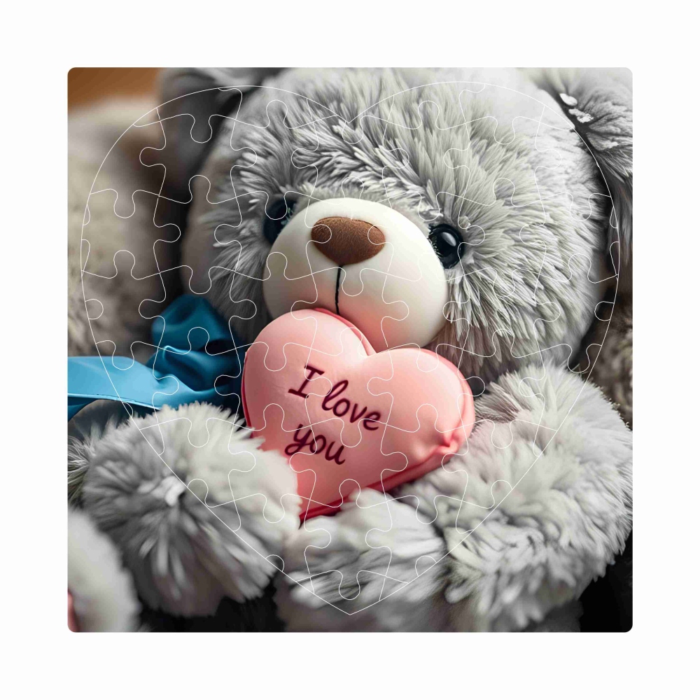 Puzzle 19x18cm szív alakú (76 darab) képpel - mackó szívvel 1