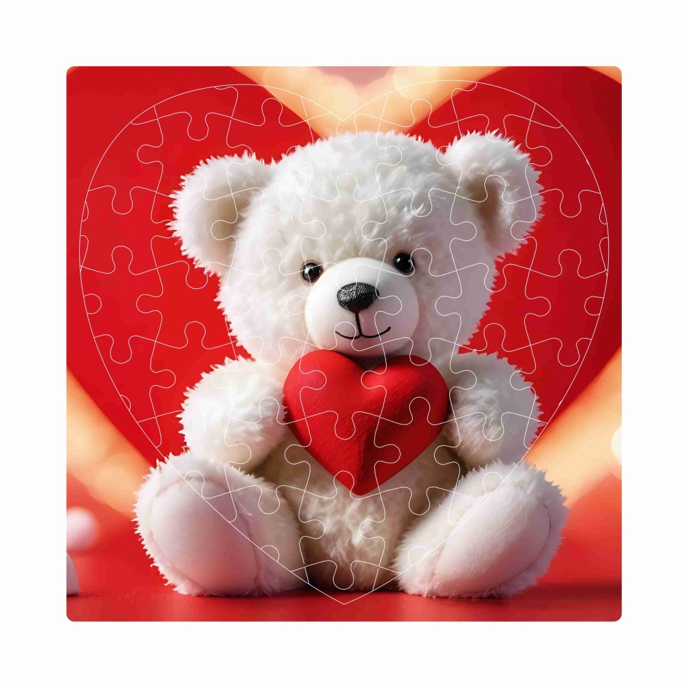 Puzzle 19x18cm szív alakú (76 darab) képpel - mackó szívvel