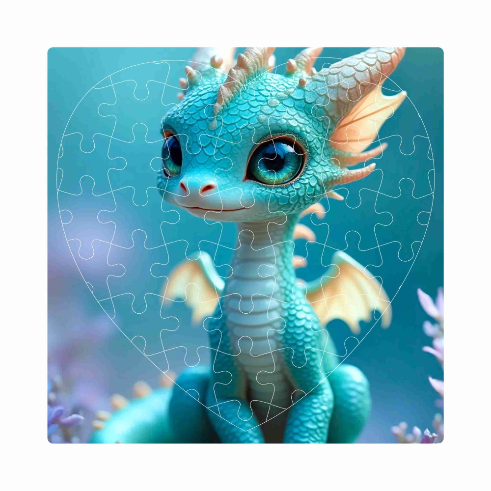 Puzzle 19x18cm szív alakú (76 darab) képpel - kék sárkány