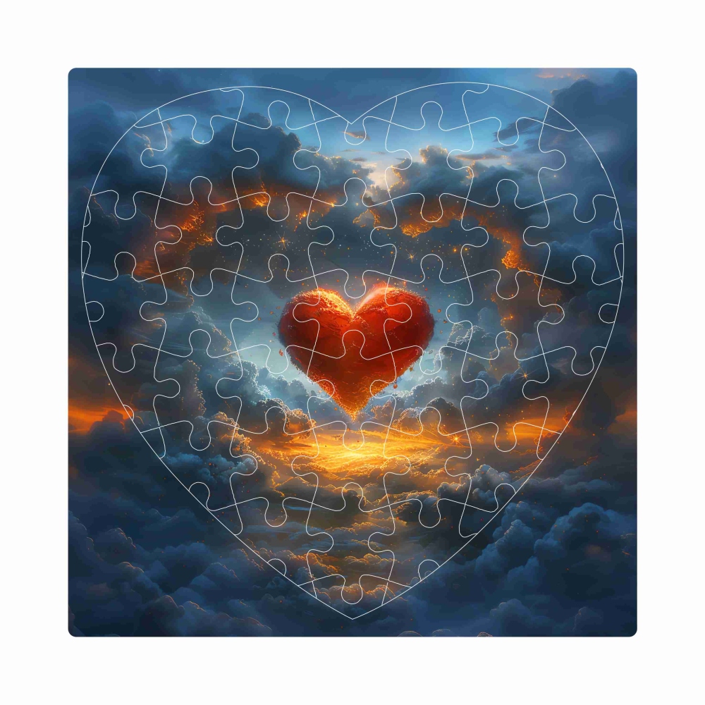 Szív alakú puzzle 19x18cm (76 darab), képpel - szív és felhők