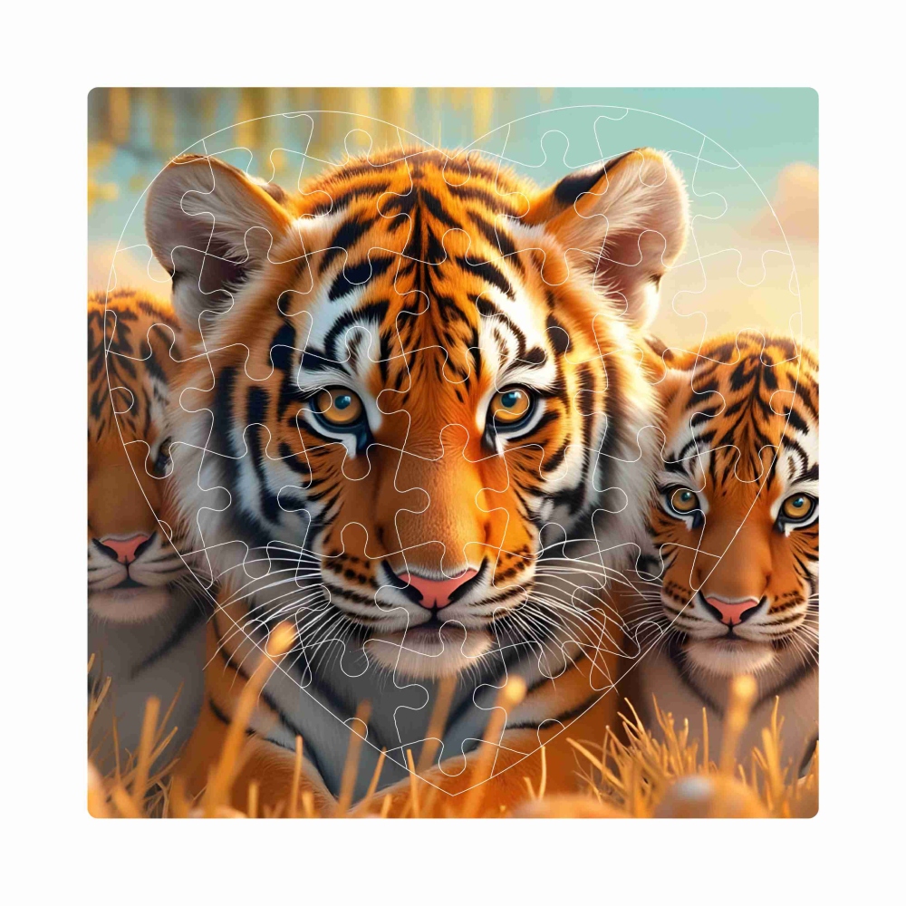 Szív alakú puzzle 19x18cm (76 darab) képpel - tigrislány kölykökkel