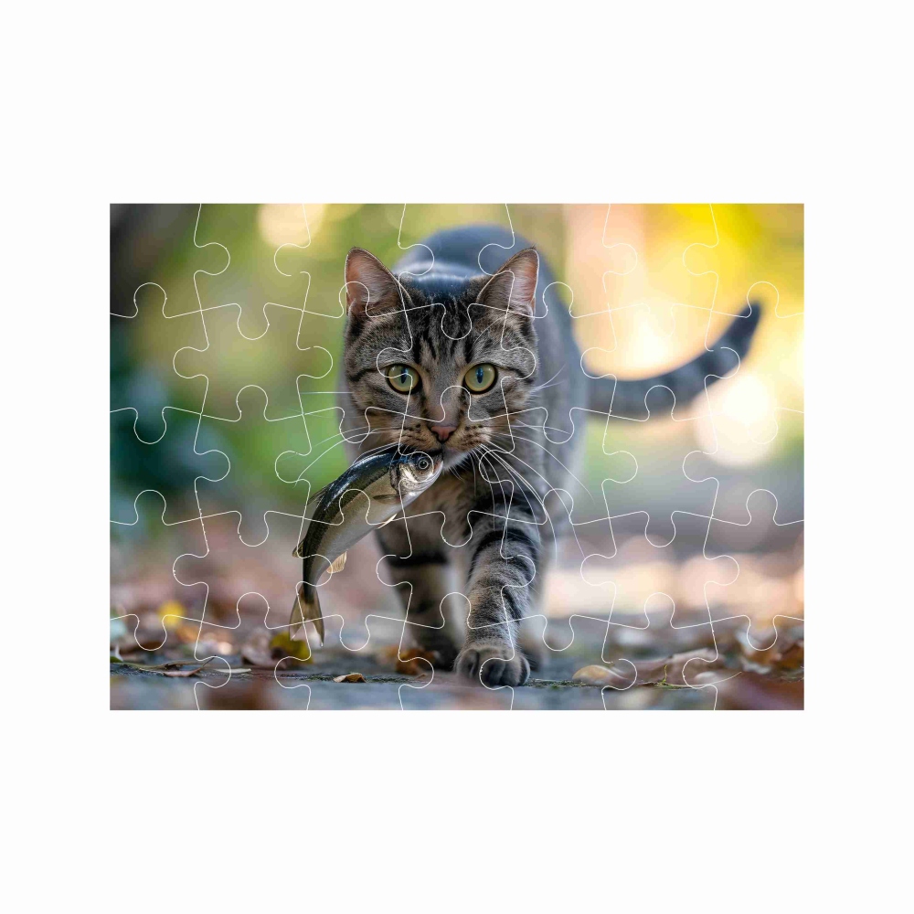 Puzzle 27x19,5cm (35 darab) képpel - macska halakkal