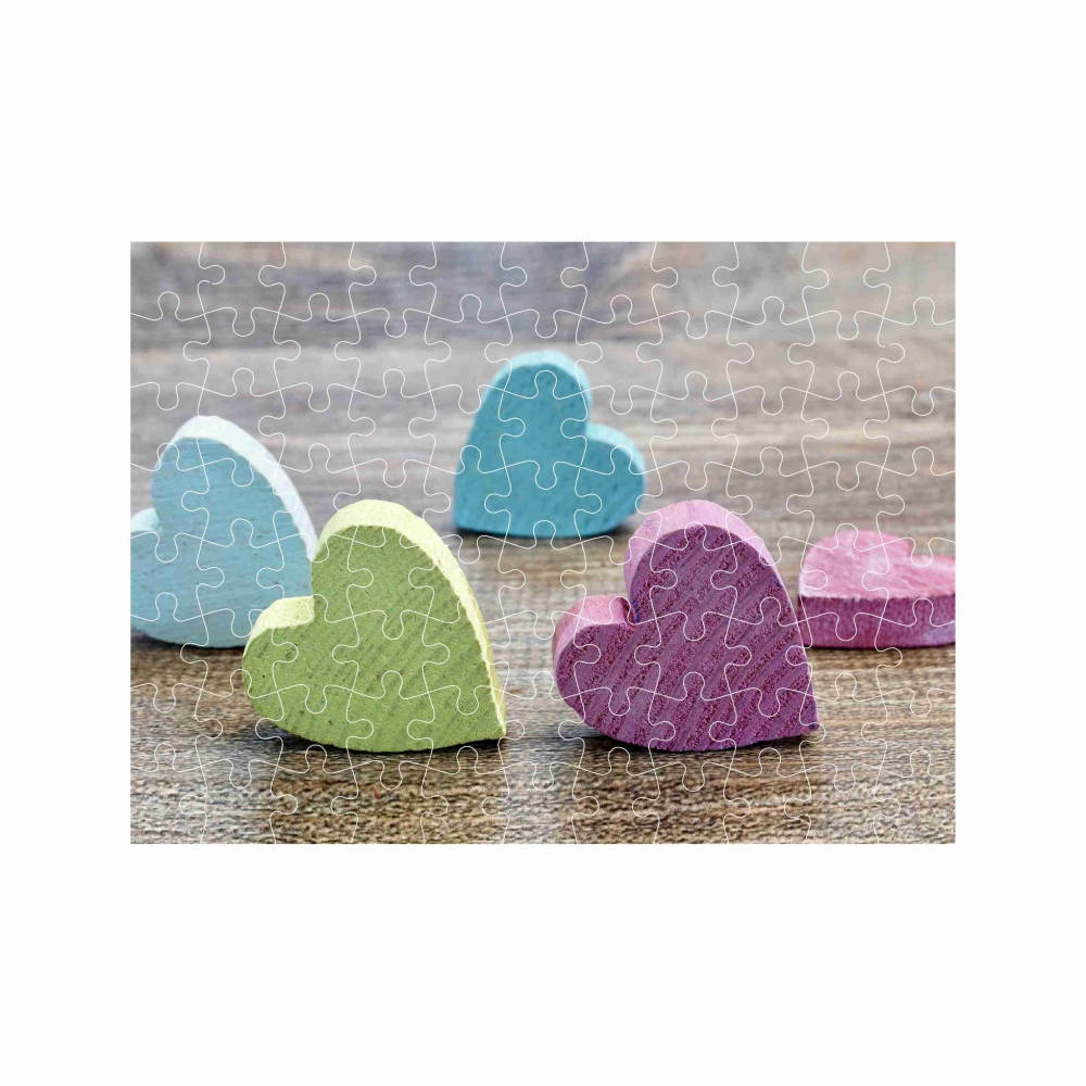 Puzzle 27x19,5cm (88 darab) képpel - fából készült szívek