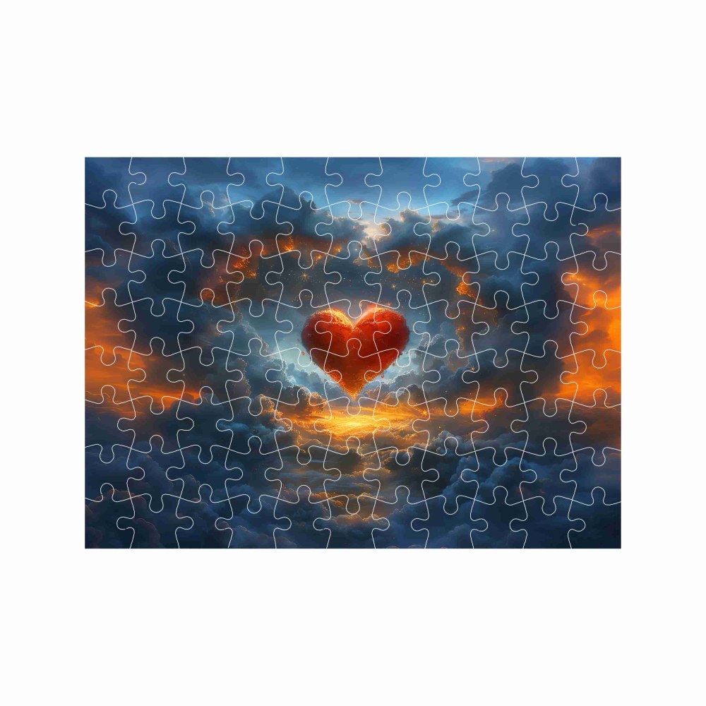 Puzzle 27x19,5cm (88 darab) képpel - szívek és felhők