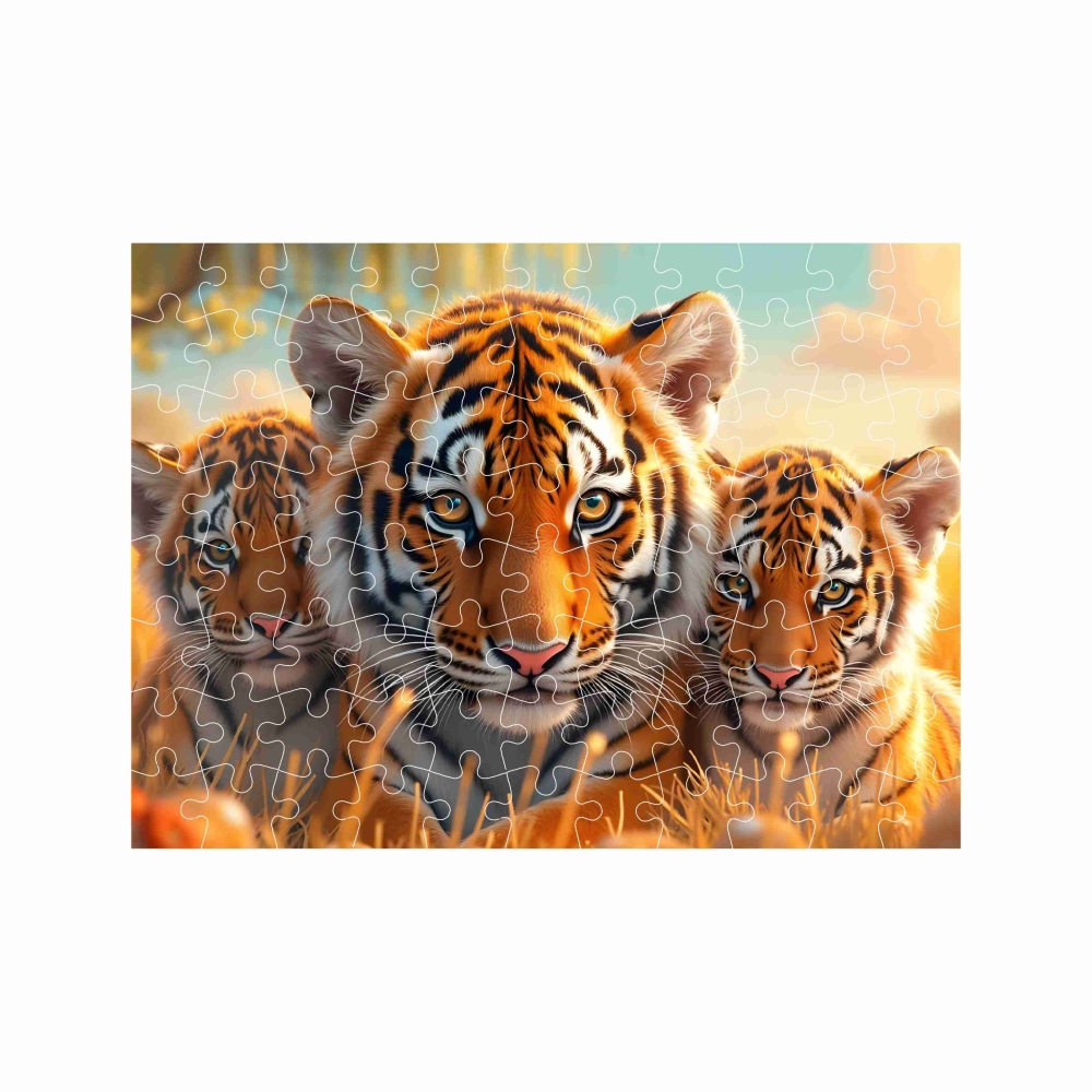 Puzzle 27x19,5cm (88 darab) képpel - tigrislány a kölykökkel