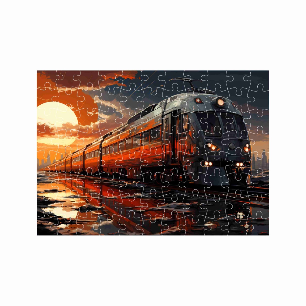 Puzzle 27x19,5cm (88 darabos) képpel - vonat naplementében
