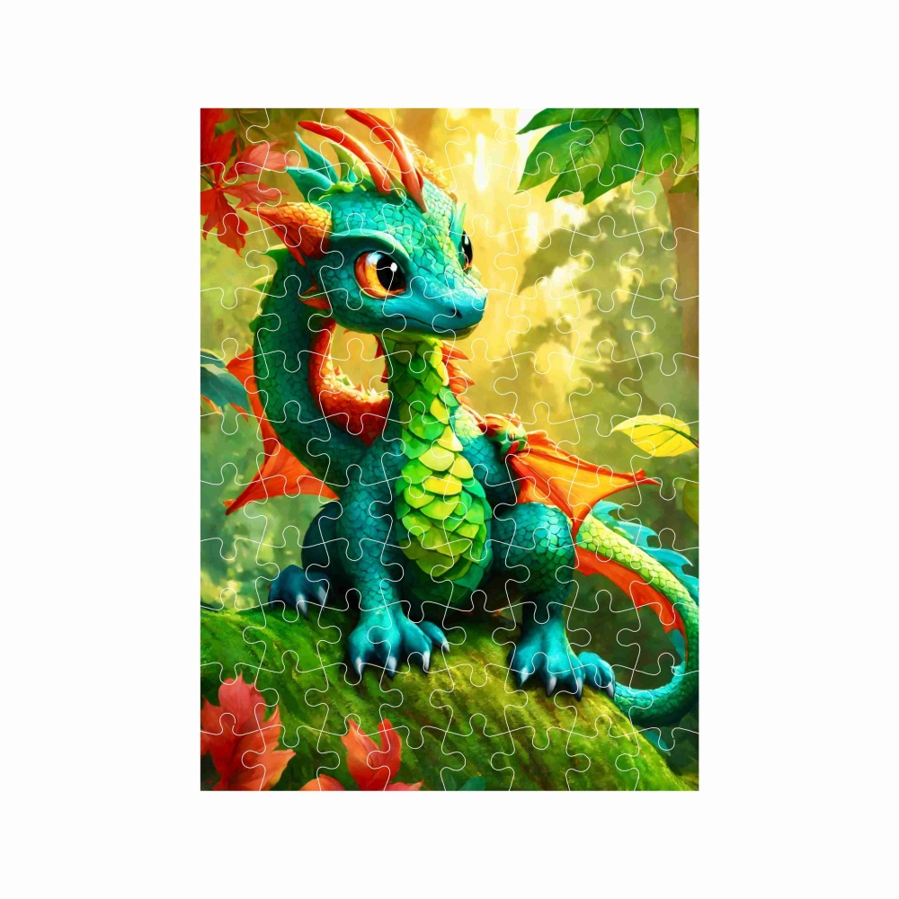 Puzzle 27x19,5cm (88 darab) képpel - zöld sárkány