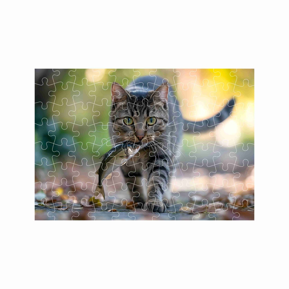 Puzzle A4 29x20cm (120 darab) képpel - macska halakkal - A4 29x20cm (120 db)