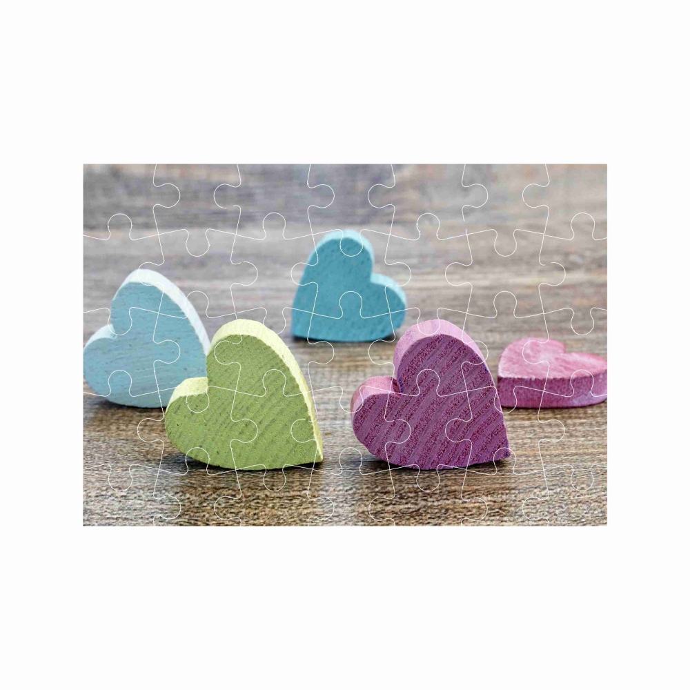 Puzzle A4 29x20cm (40 darab) képpel - fából készült szívek