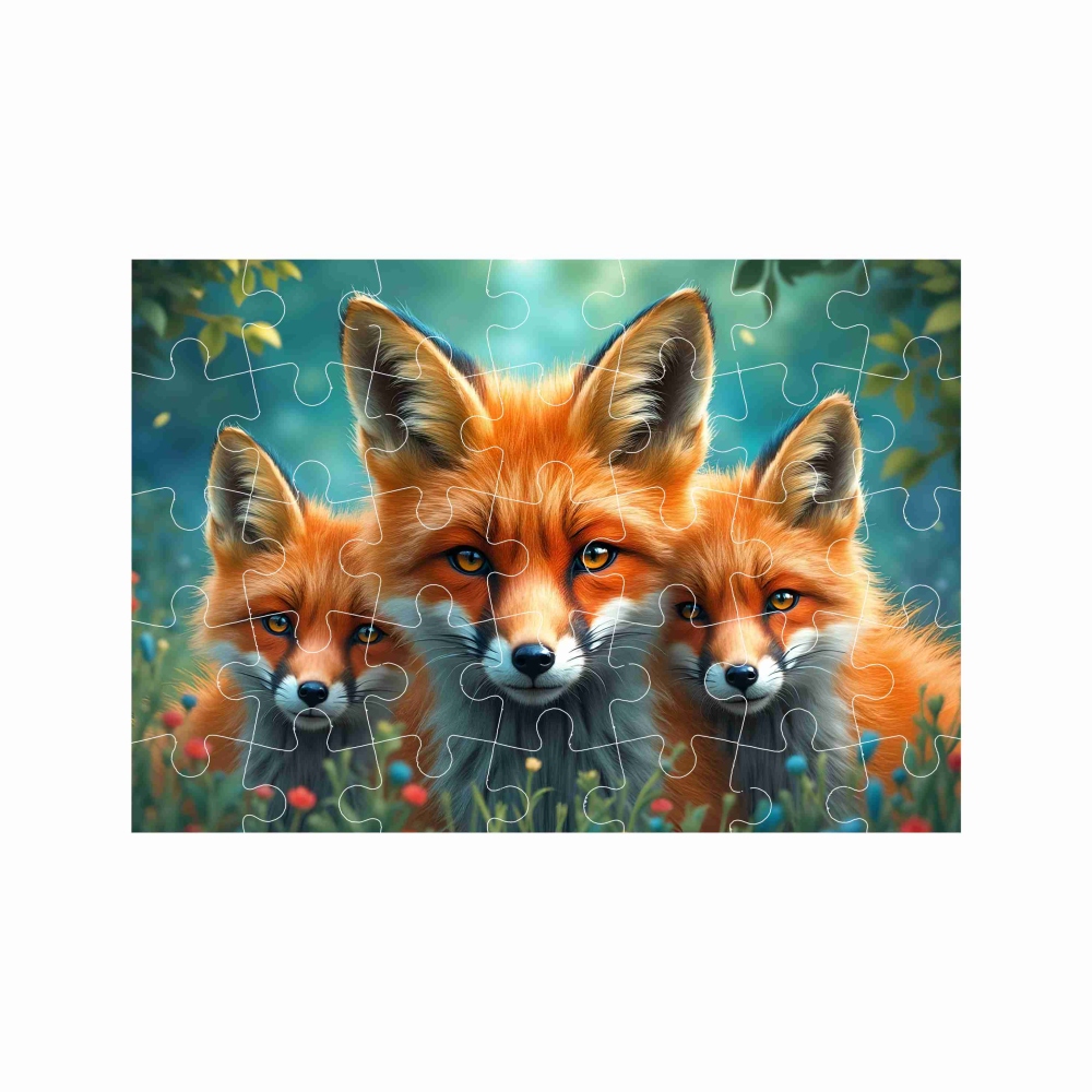 Puzzle A4 29x20cm (40 darab) képpel - róka kölykökkel