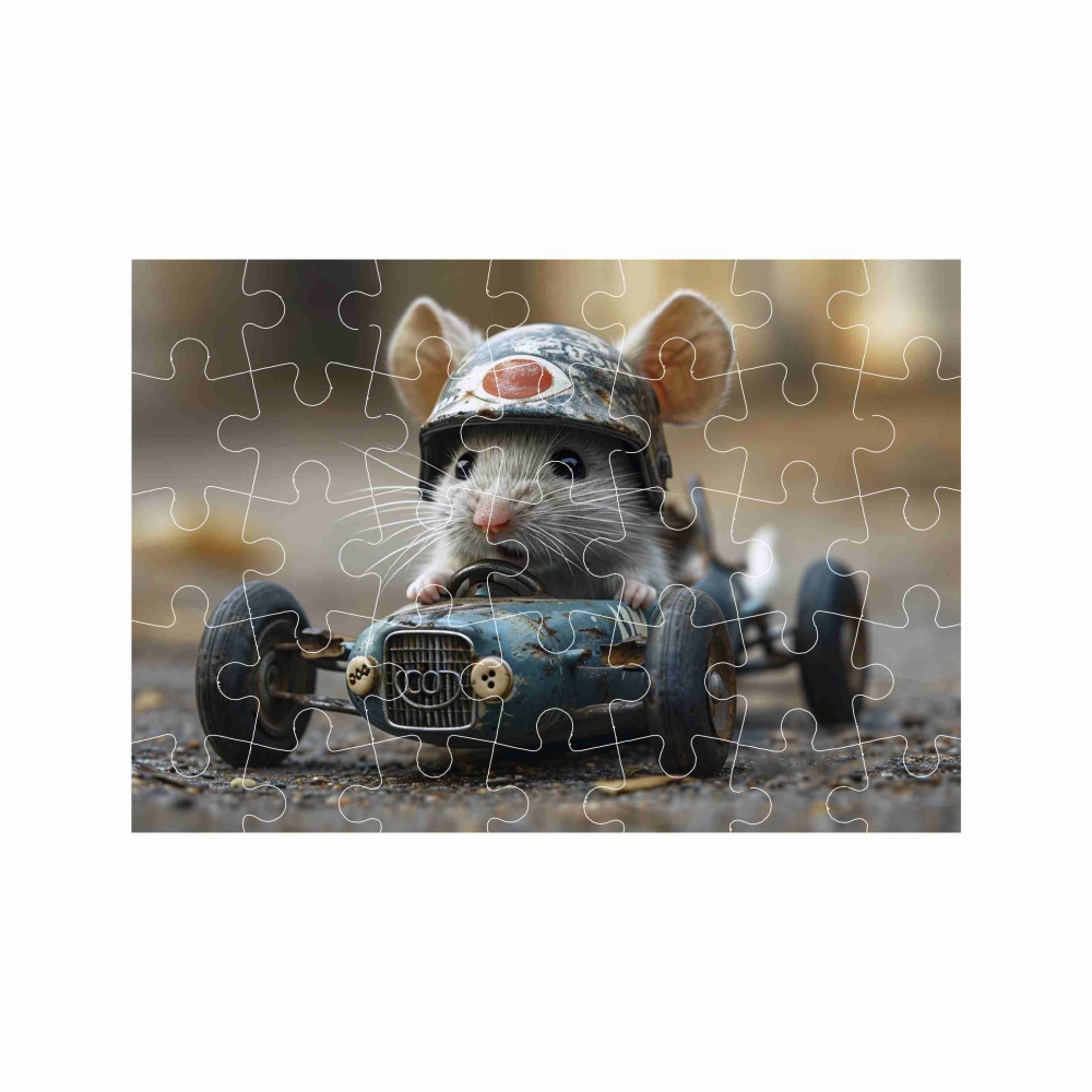 Puzzle A4 29x20cm (40 darab) képpel - egér a kocsiban - A4 29x20cm (40 darab)