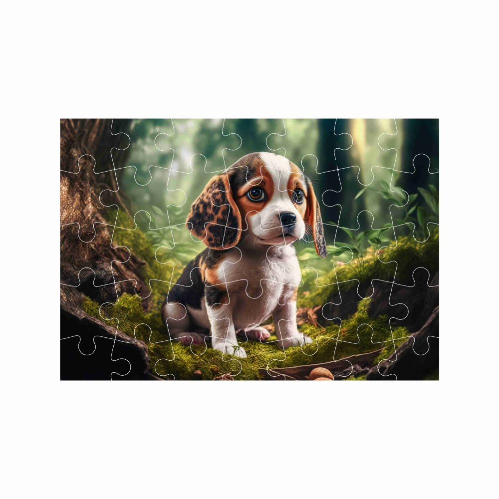 A4-es puzzle 29x20cm (40 darab) képpel - kiskutya az erdőben