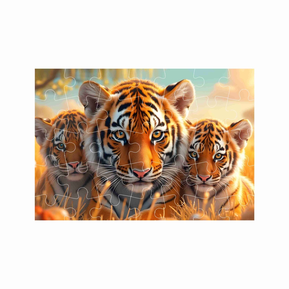A4-es puzzle 29x20cm (40 darab) képpel - tigrislány a kölykökkel