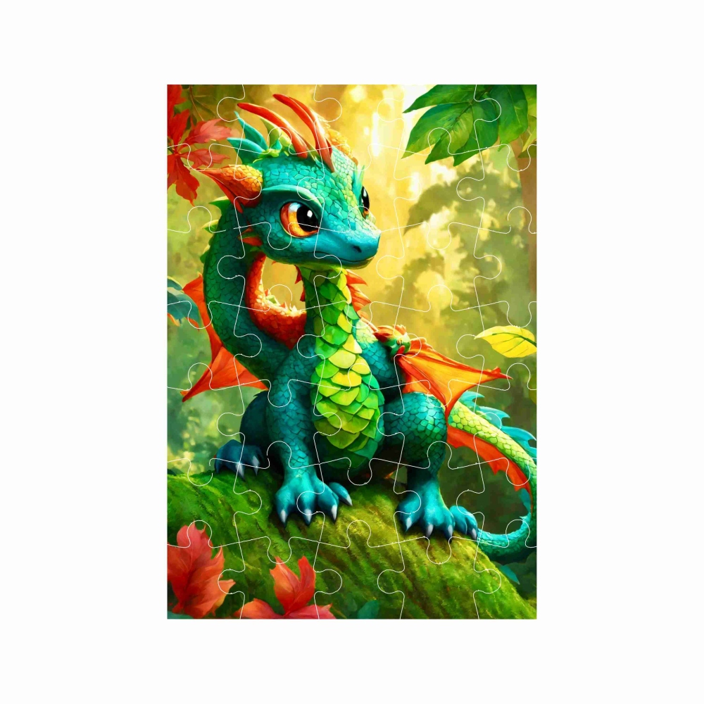 Puzzle A4 29x20cm (40 darab) képpel - zöld sárkány