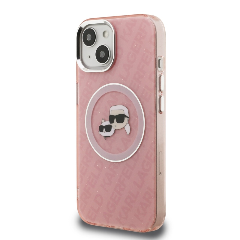 Karl Lagerfeld IML K&CH Heads Ismételt logó MagSafe hátlapi borító iPhone 15 rózsaszínhez