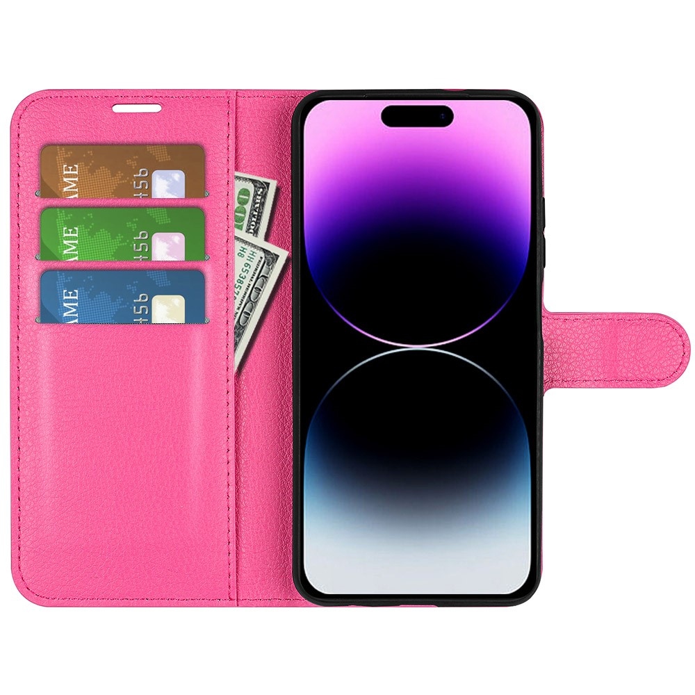 Litchi könyvtáska iPhone 15 Pro készülékhez - rózsaszínű