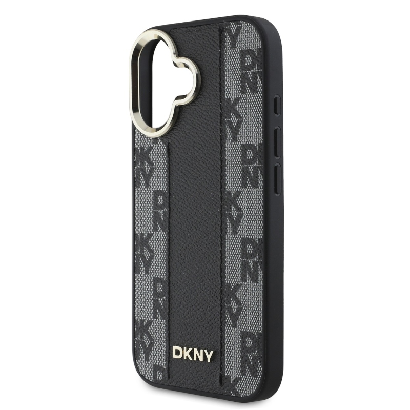 DKNY PU bőr kockás mintás Magsafe hátlap iPhone 16 Plus-hoz Fekete