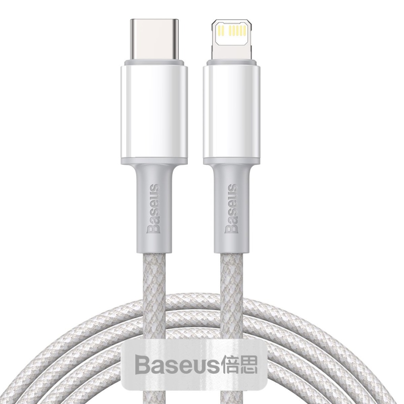 Baseus High Density Braided Series gyors töltő adatkábel USB-C - világítás 20W 2m Fehér
