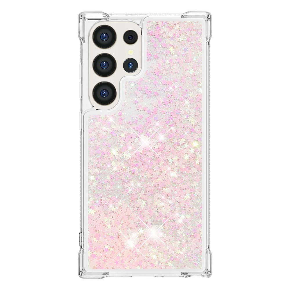 Glitter homokóra zselés tok Samsung Galaxy S24 Ultra - rózsaszín/csillagok