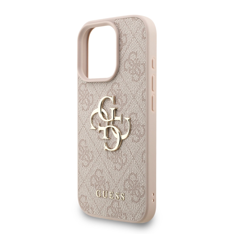 Guess PU 4G fém logós fém pántos hátlap iPhone 16 Pro Max rózsaszínhez