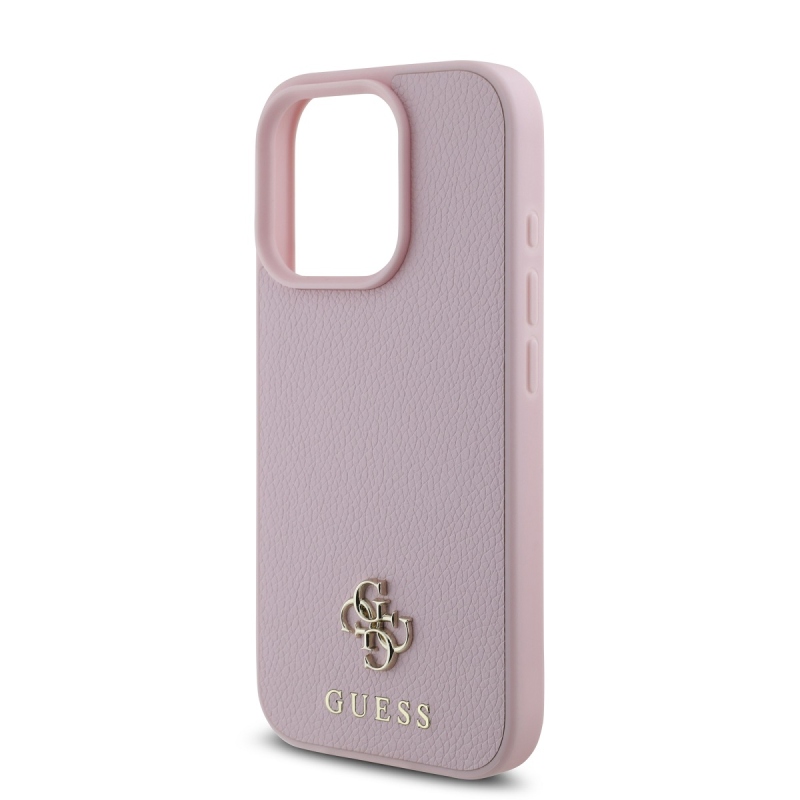 Guess PU szemcsés 4G kis fém logós MagSafe hátlap iPhone 16 Pro rózsaszínű iPhone 16 Pro számára