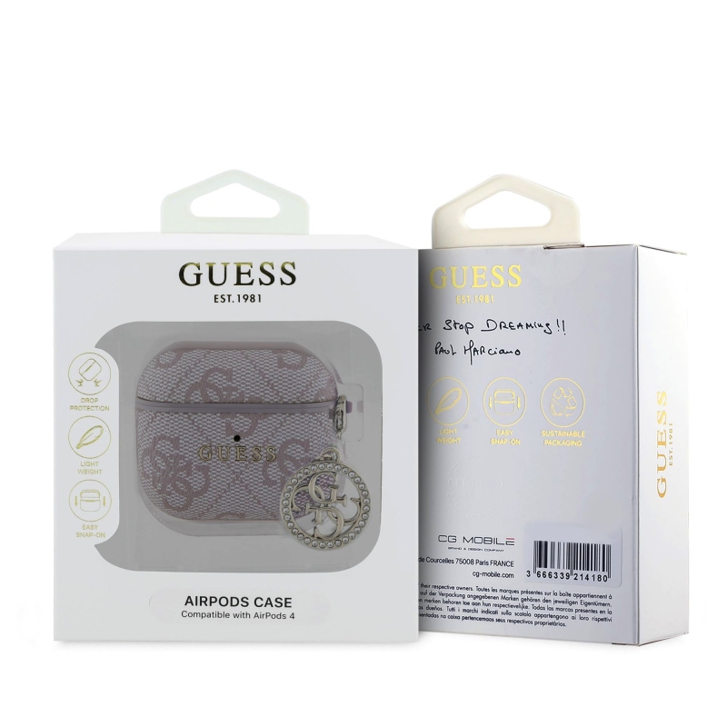 Guess 4G Script PC/PU Charm tok az AirPods 4 rózsaszínhez