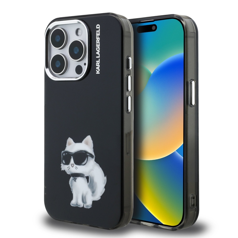 Karl Lagerfeld IML Aquarelle Choupette hátlap iPhone 15 Pro Max-hoz Fekete