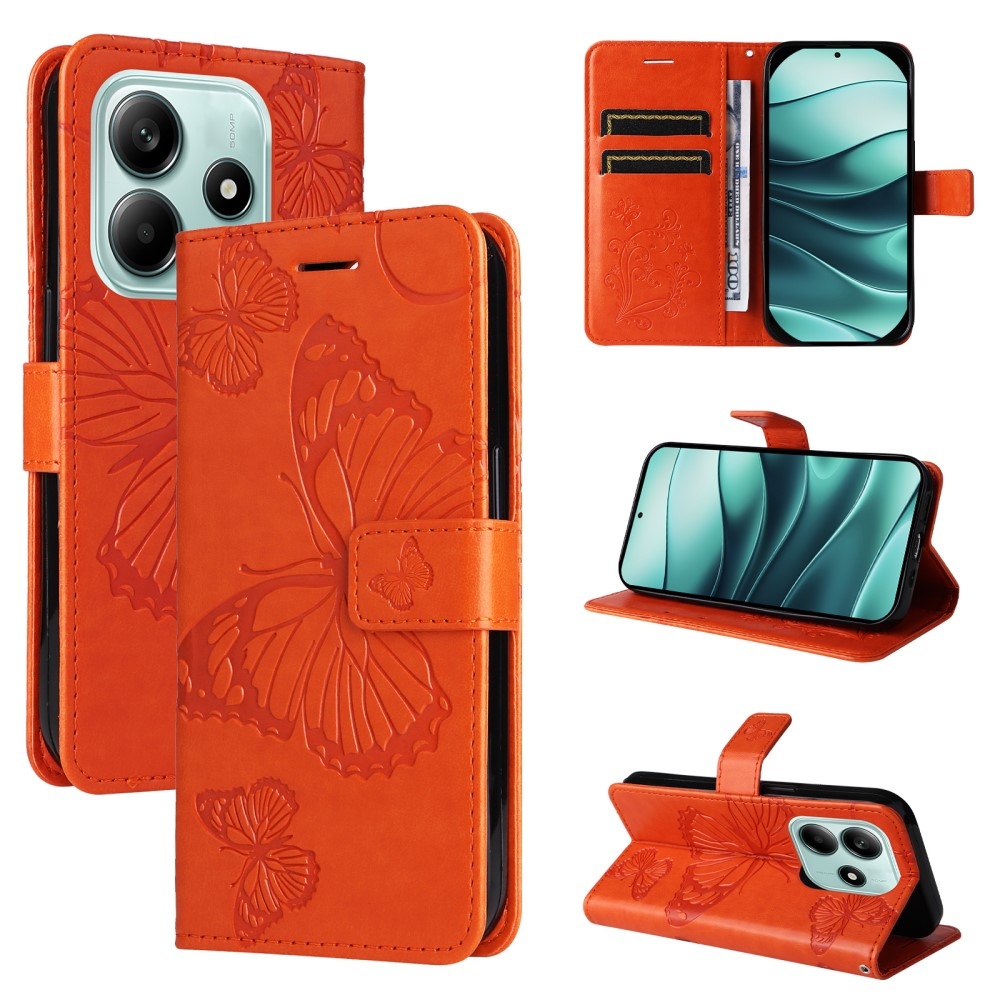 Nagy pillangó könyv tok Xiaomi Redmi Note 14 5G - narancssárga színben