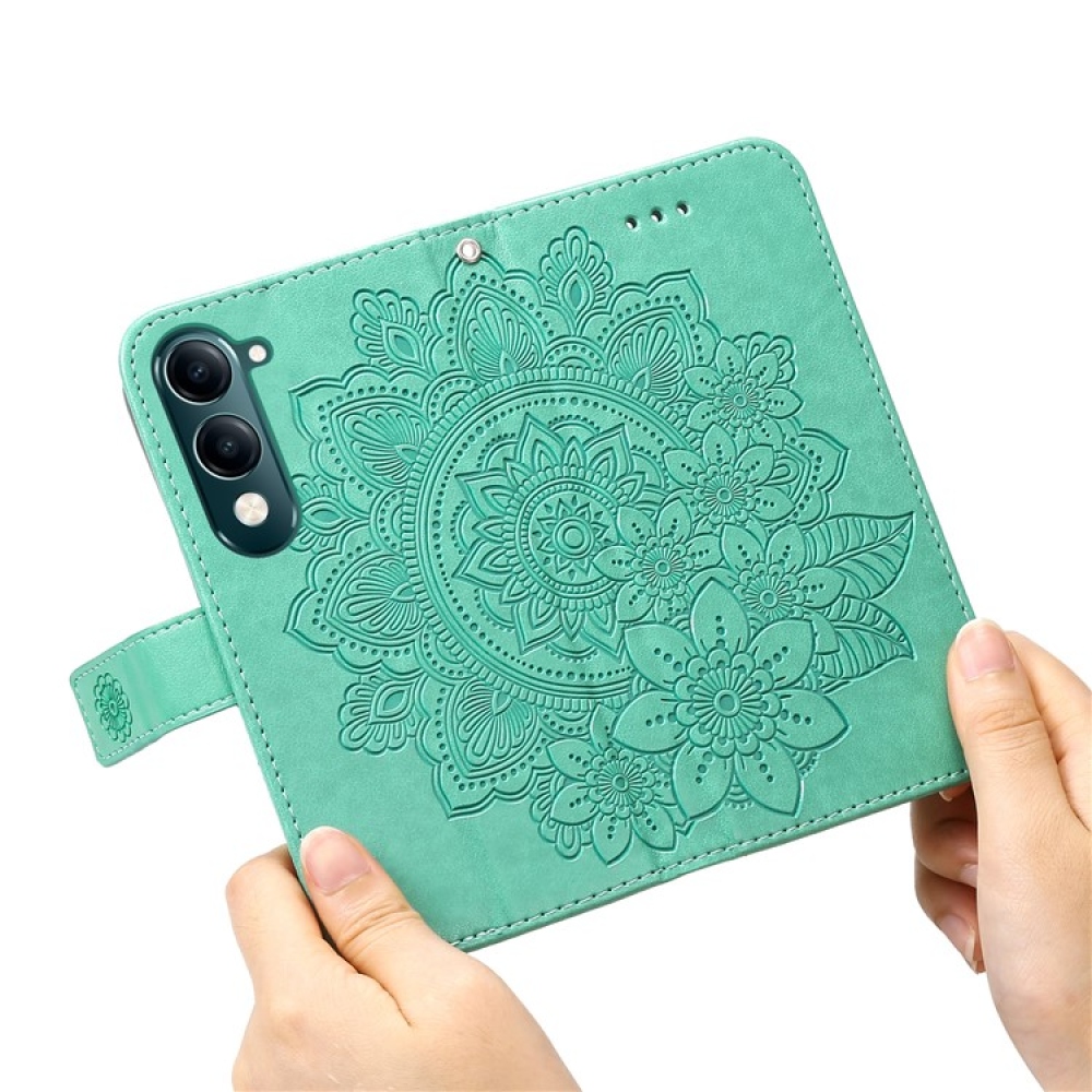Virágos könyvtáska a Vivo Y29s 5G-hez - teal színű