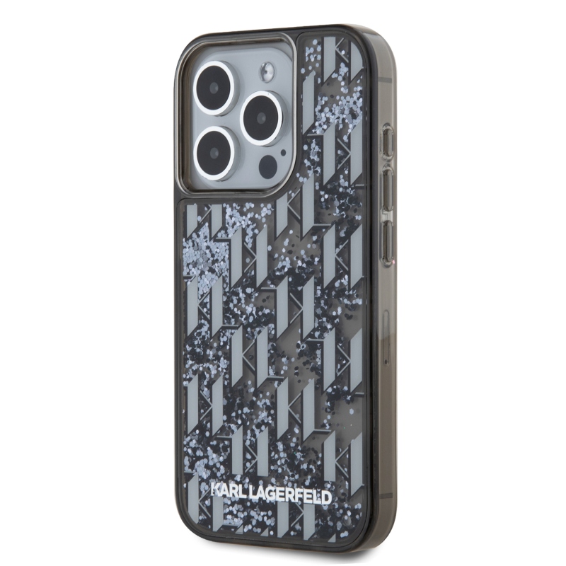 Karl Lagerfeld Liquid Glitter Monogram Monogram Gradient Back Cover az iPhone 15 Pro Max készülékhez Fekete