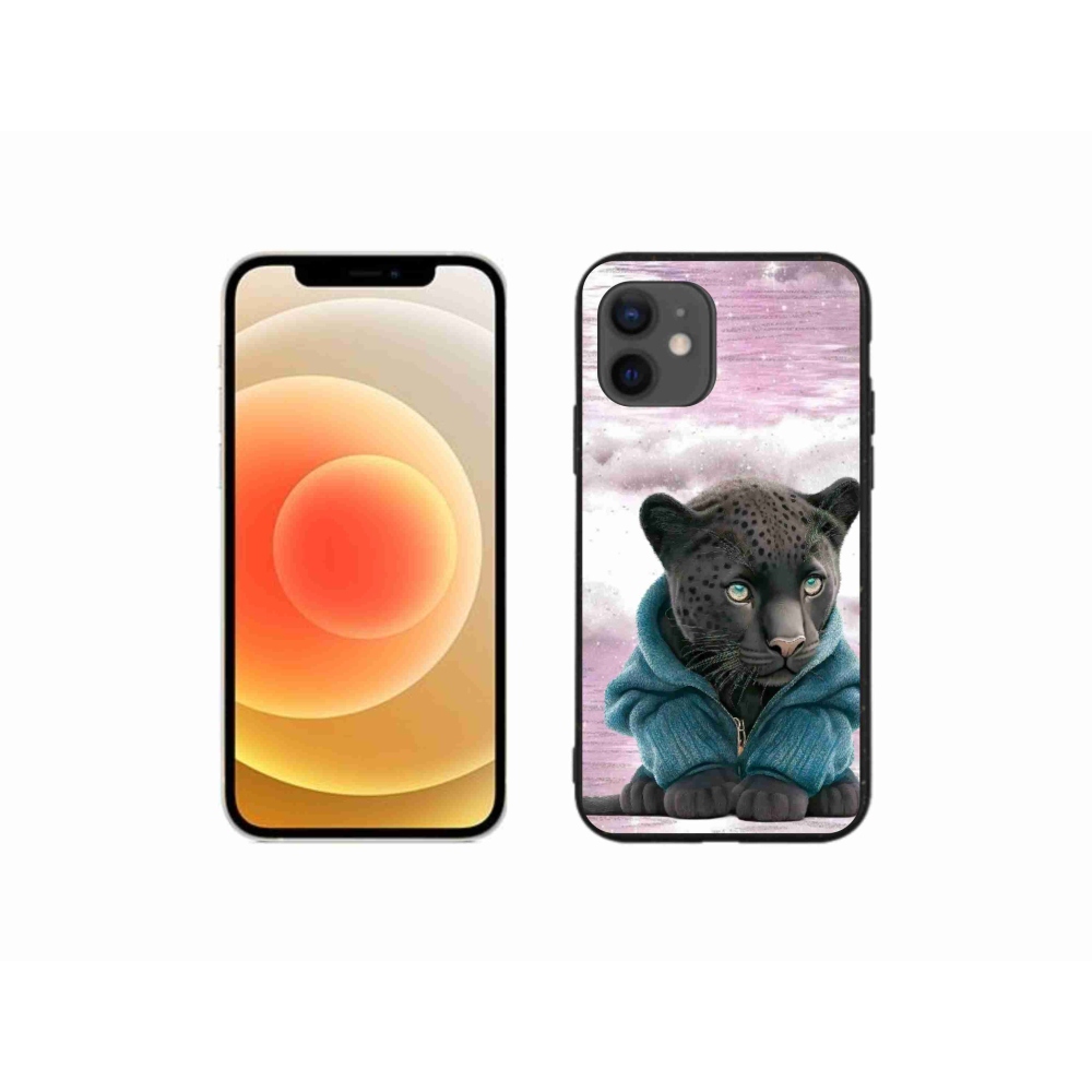Zselés borítás mmCase iPhone 12 mini készülékhez - fekete párduc pulóverben