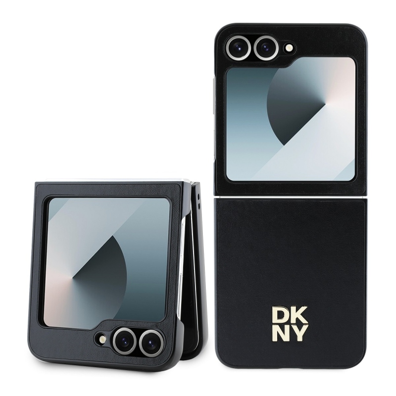 DKNY PU bőr Stack Logo hátlap Samsung Galaxy Z Flip 6 fekete
