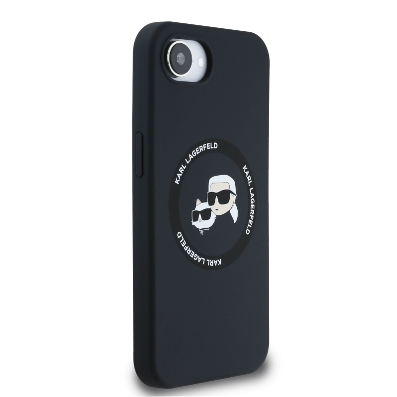 Karl Lagerfeld Liquid Silicone K&CH Heads MagSafe hátlapi borító iPhone 16e készülékhez Fekete