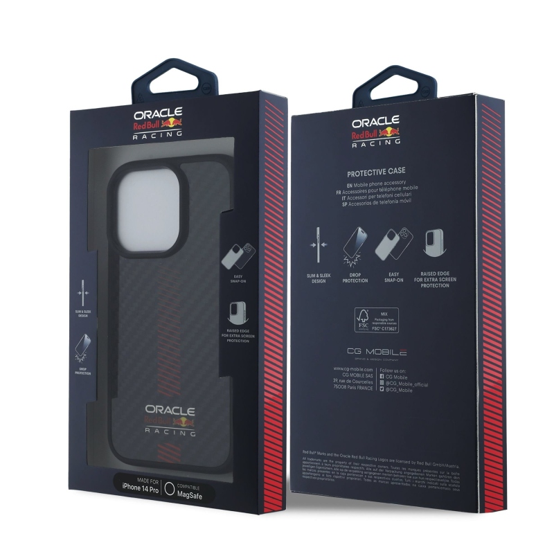 Red Bull Carbon Powerbar MagSafe MagSafe hátlap iPhone 14 Pro-hoz Fekete