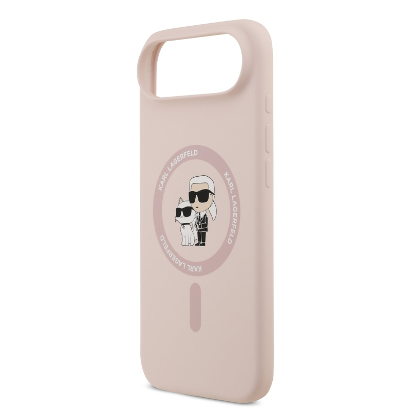 Karl Lagerfeld Folyékony szilikon Karl és Choupette MagSafe hátlap iPhone 17 Air rózsaszínű borítóhoz