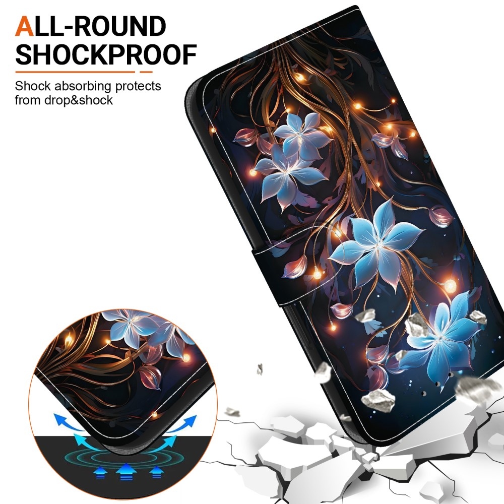 Sokoldalú könyvtáska Samsung Galaxy A36 5G/A56 5G - kék virágok