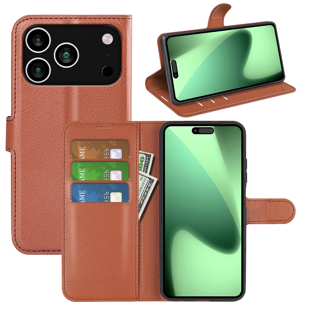 Litchi könyvtáska iPhone 17 Pro készülékhez - barna