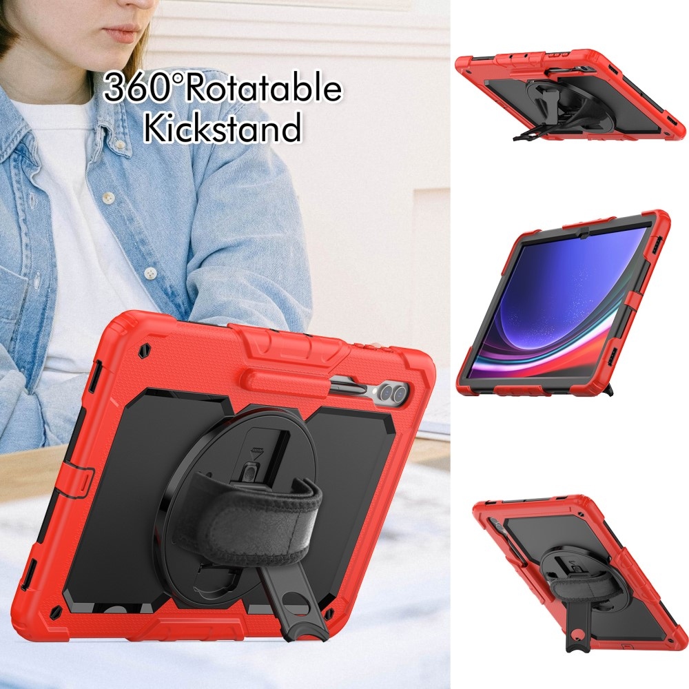 Rúgásálló borítás kézi fogantyúval Samsung Galaxy Tab S9 Ultra/Tab S10 Ultra - piros