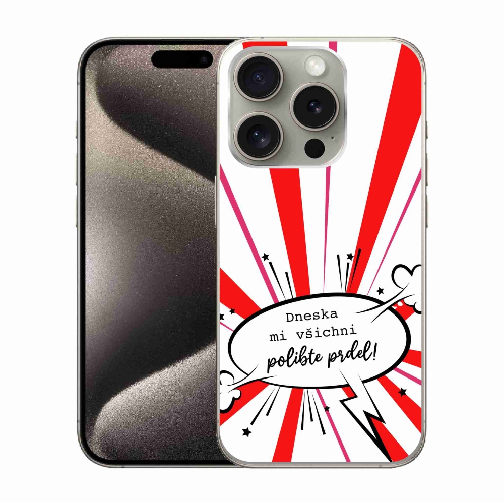 Gél borító mmCase iPhone 15 Pro készülékhez - vicces szöveg 15 fehér háttér