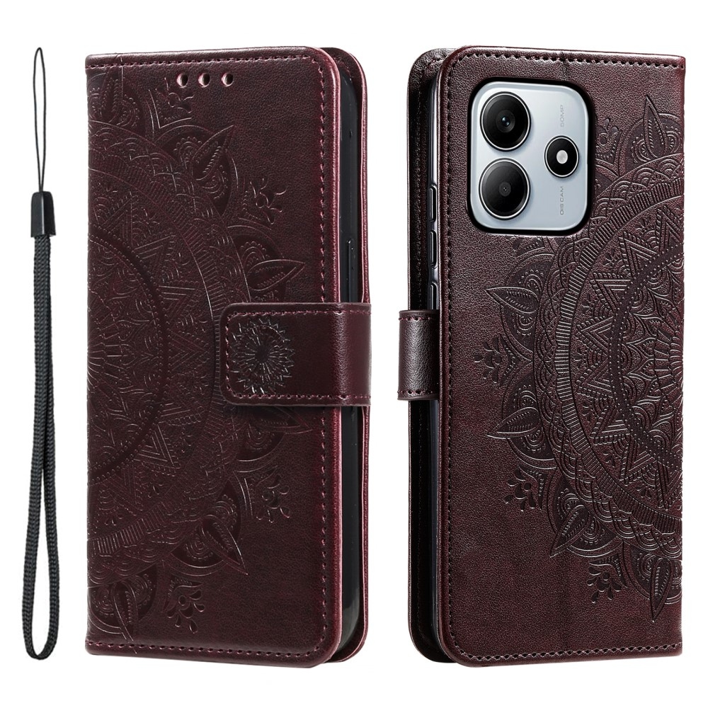 Mandala könyv tok Xiaomi Redmi Note 14-hez - barna