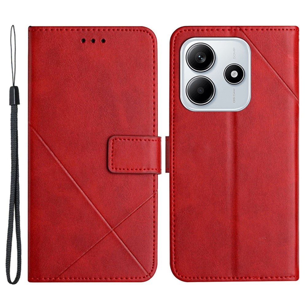 Vonalas könyv tok Xiaomi Redmi Note 14 5G-hez - piros